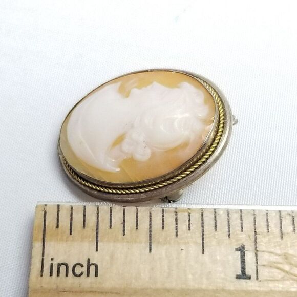 Vintage Carved Shell Cameo Pendant / Brooch Bezel Set 800 Grade Silver Frame - Picture 5 of 7